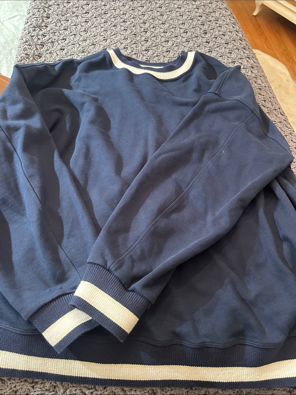 Navy Blue womens Crewneck Sweater with Contrast Trim